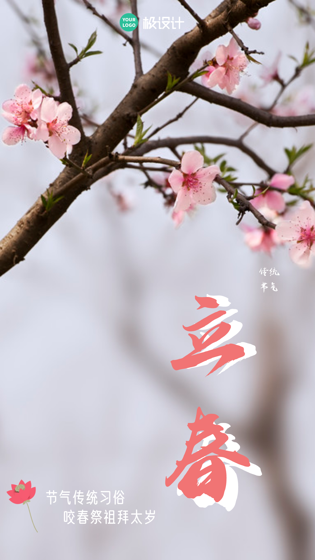 立春习俗宣传摄影图粉色手机海报