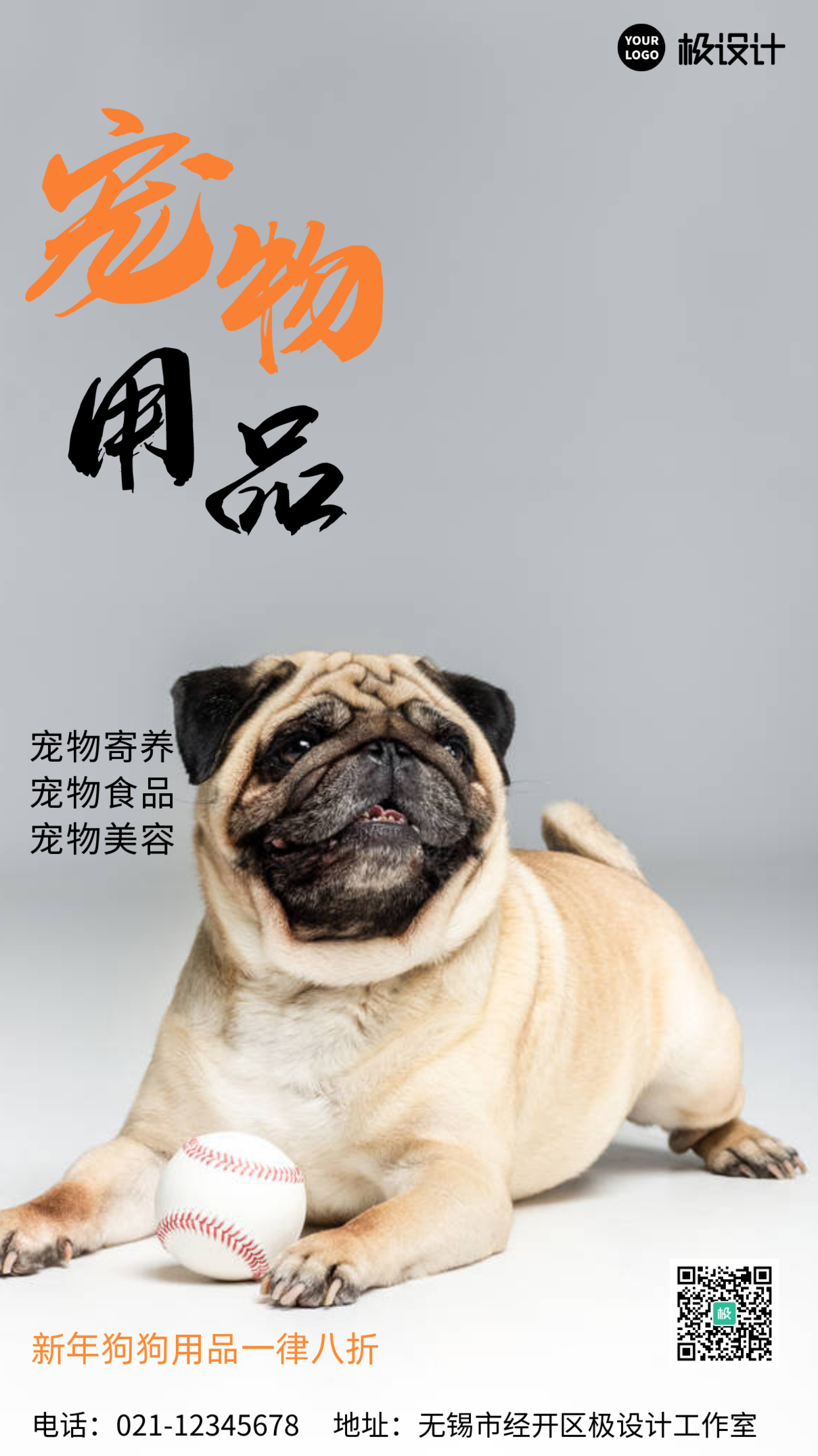 摄影图宠物用品新年促销宣传手机简约海报
