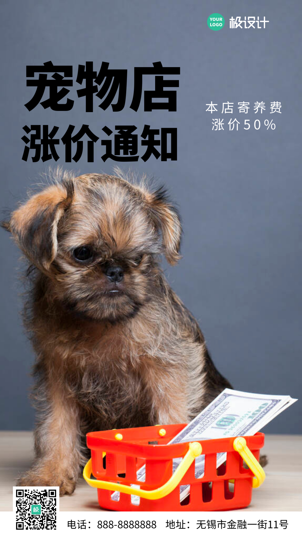 摄影图宠物店涨价通知手机海报
