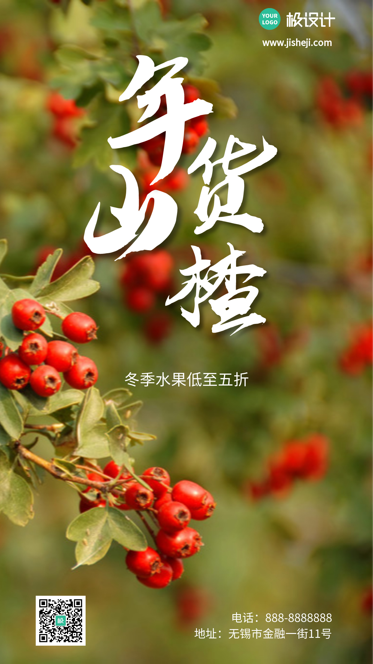 年货节冬季水果山楂促销摄影手机海报