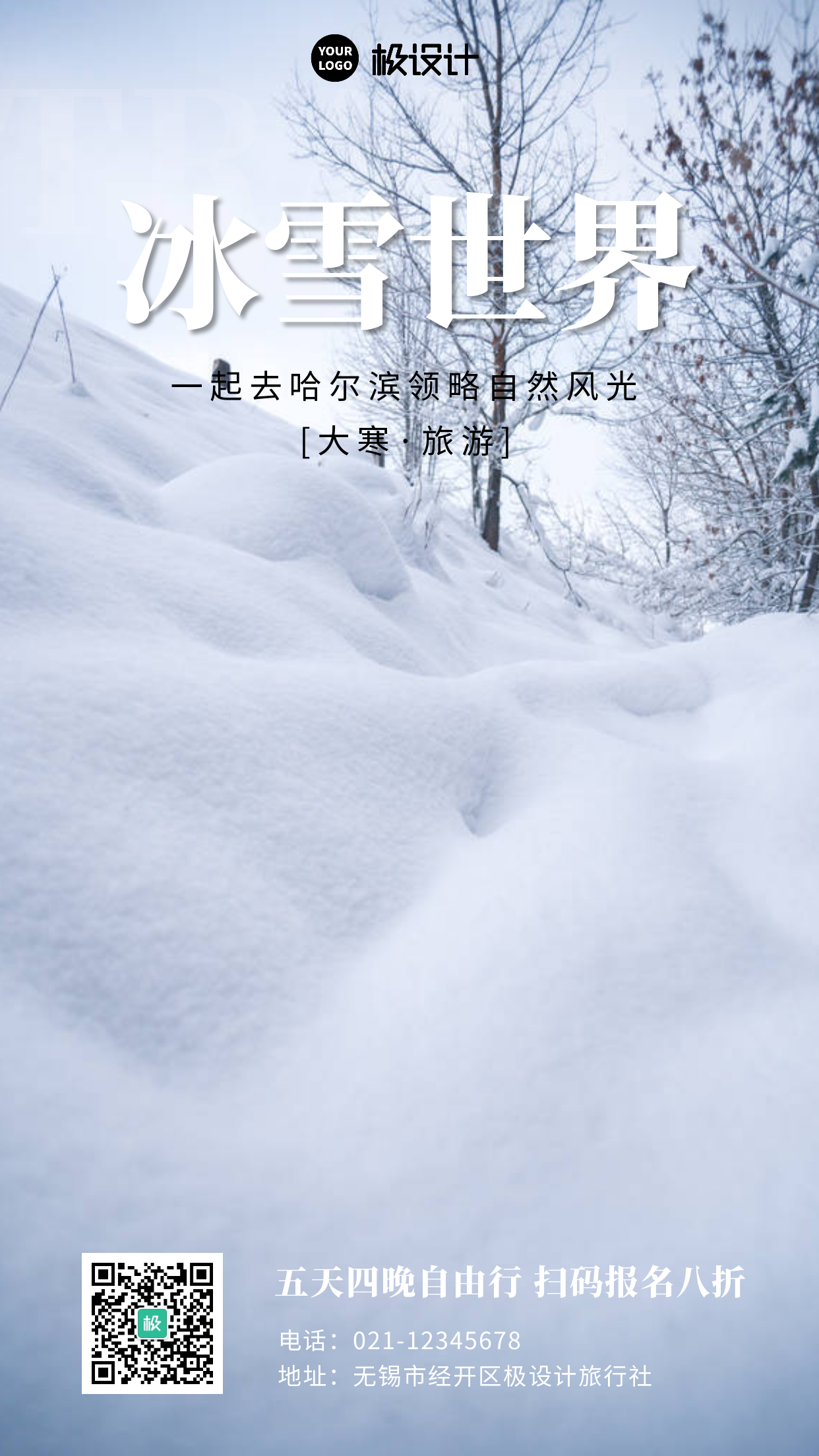 大寒旅游哈尔滨冰雪世界摄影风手机营销海报