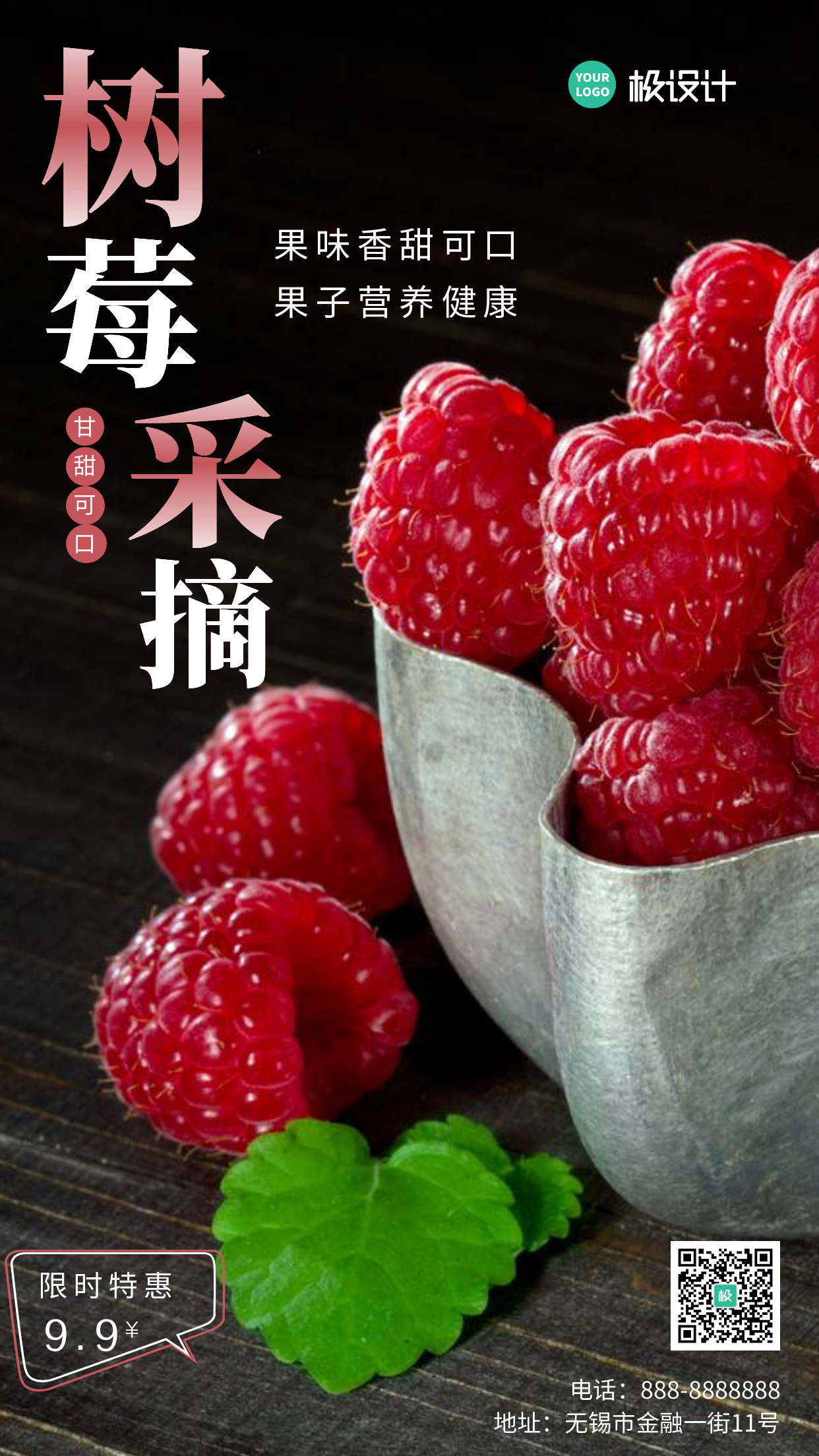 树莓采摘促销宣传促销摄影图海报