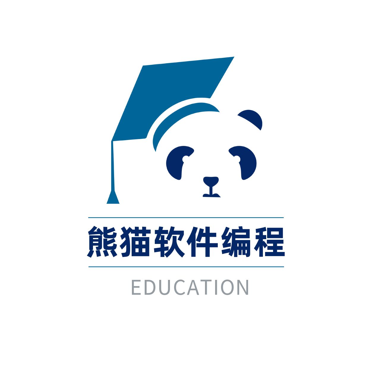logo讲座熊猫标志，创意熊猫与毕业toga帽子矢量