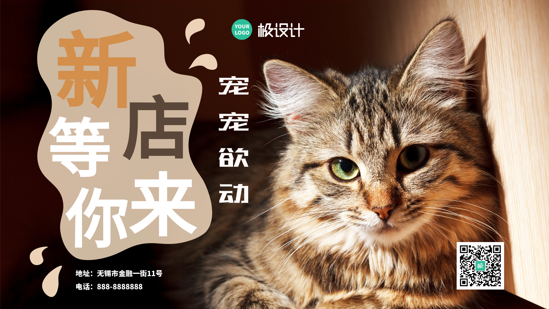 宠物猫新店商业活动推广海报-横