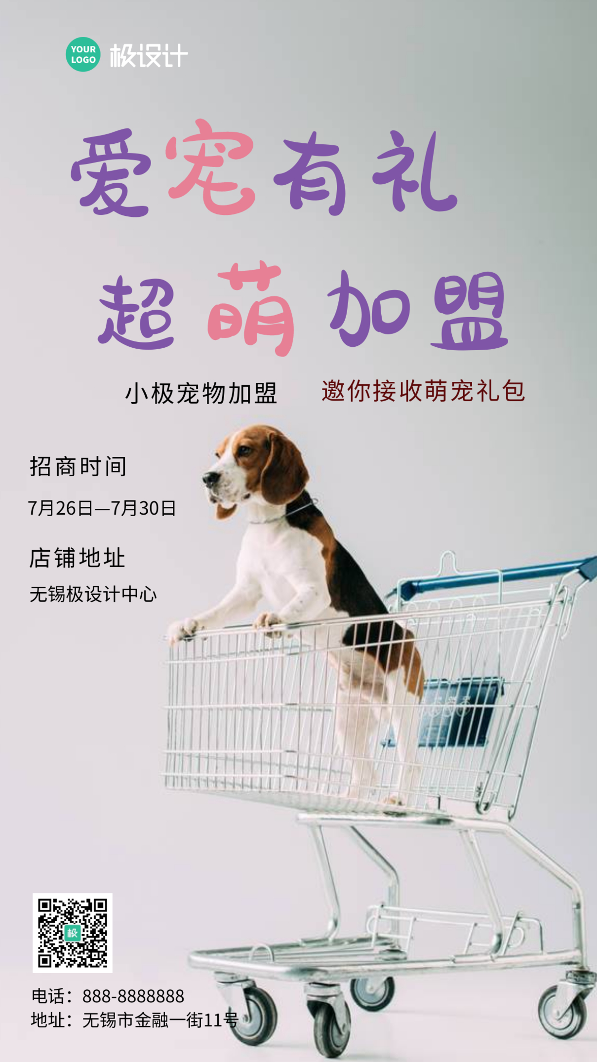 简约宠物店加盟招商送礼活动推广摄影图海报